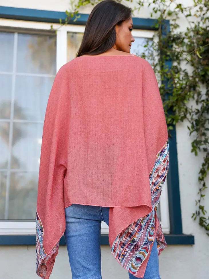 Geometric Embroidered Sleeve Kimono