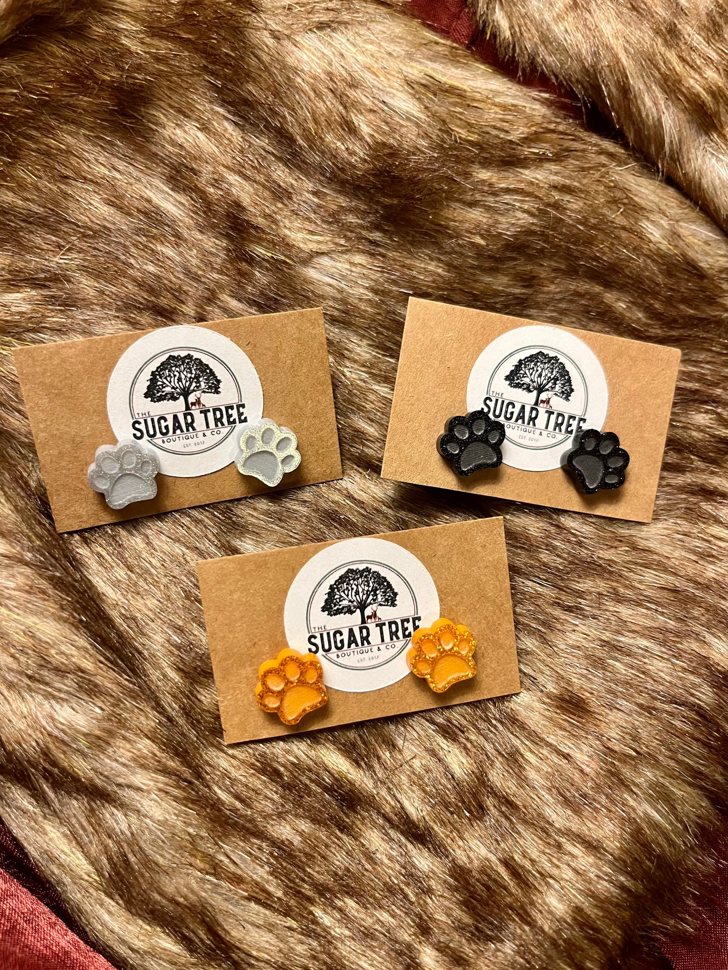 Orange + Black + Silver Sparkly Paws Acrylic Stud Earrings