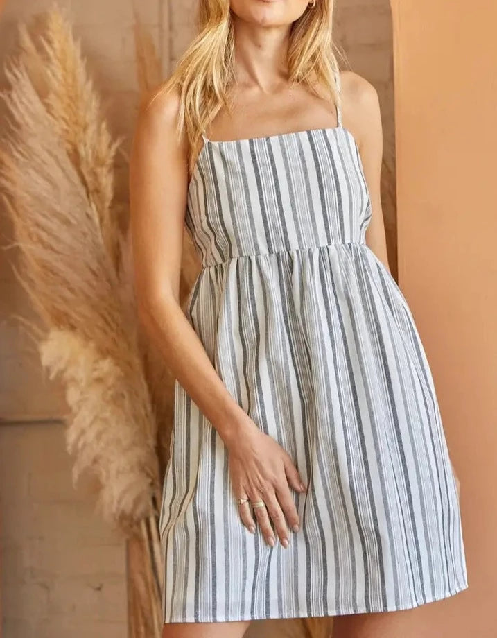 Baby Doll Linen Striped Dress