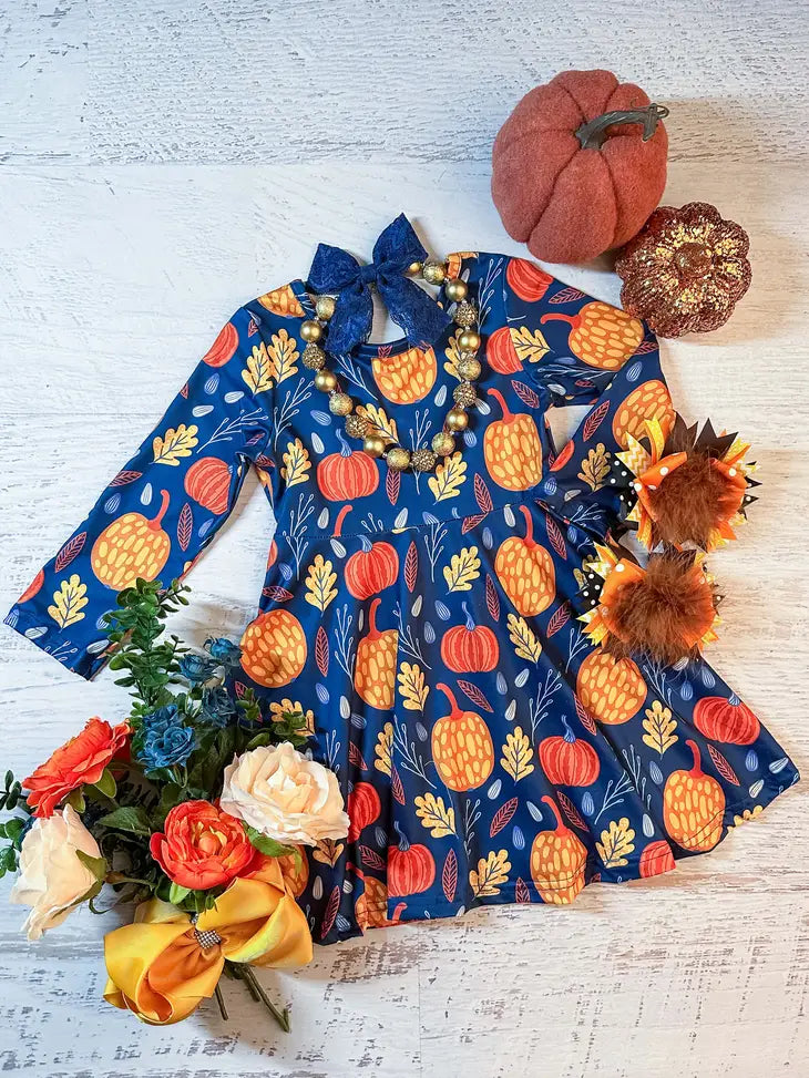 Pretty Pumpkins Blue Twirl Dress