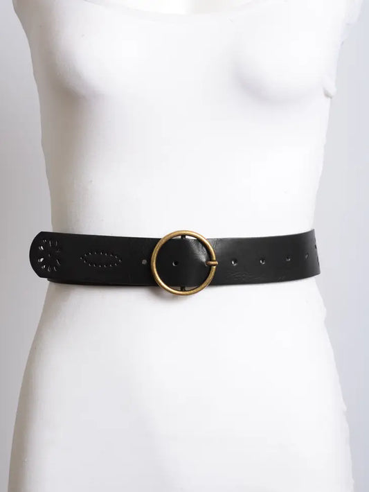 Floral Punch Out Belt with Round Buckle