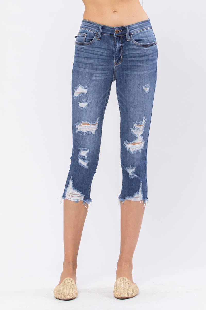 Judy Blue Raw Hem Cuff Capri