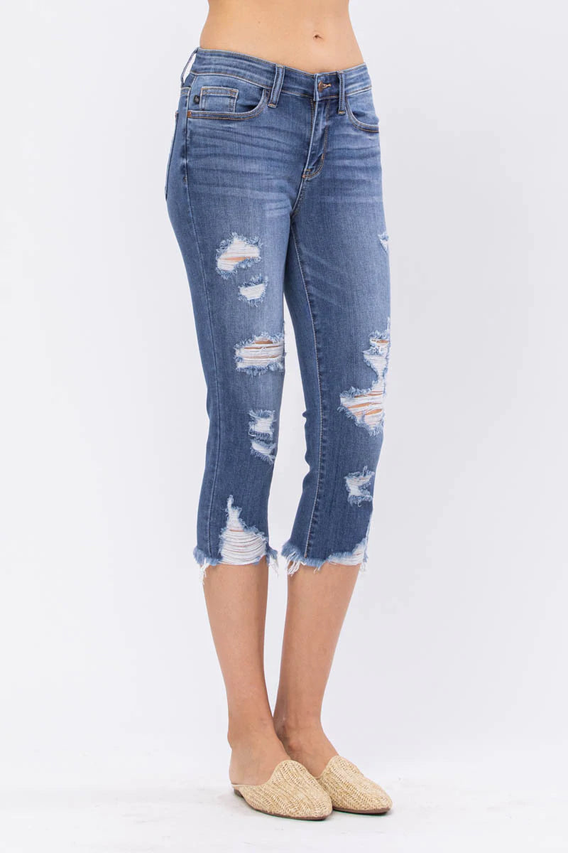 Judy Blue Raw Hem Cuff Capri