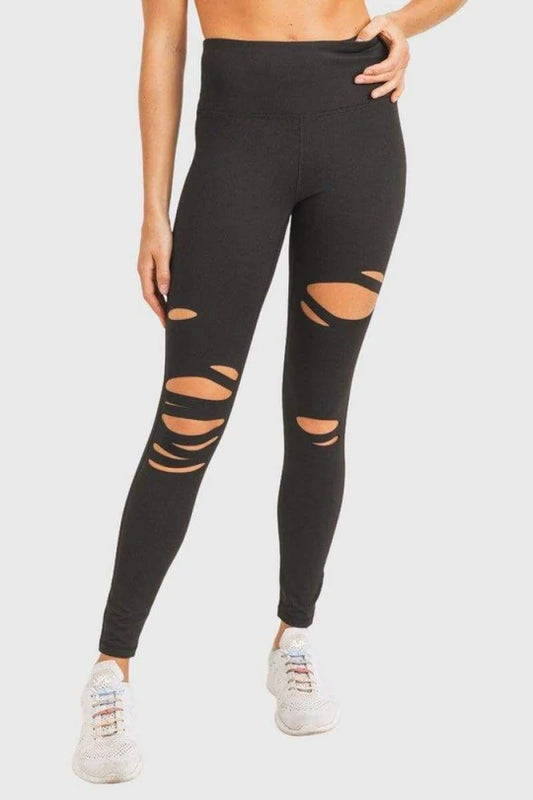 Laser Cut High Waist Leggings-Navy