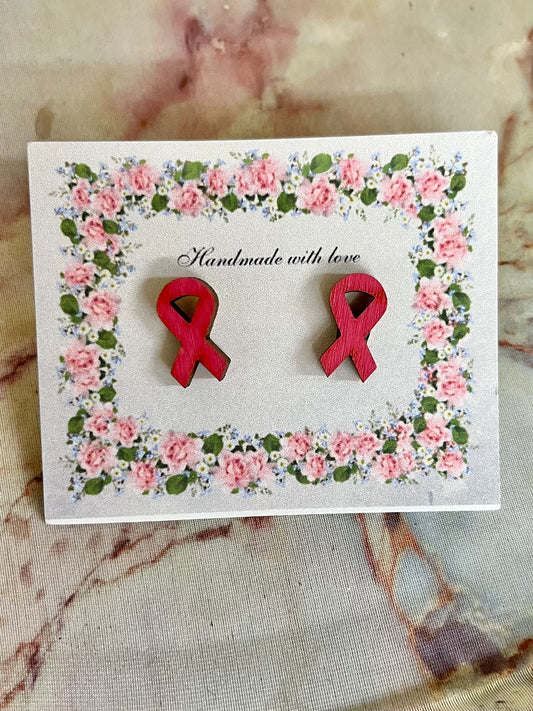 Wooden Breast Cancer Ribbon Earrings