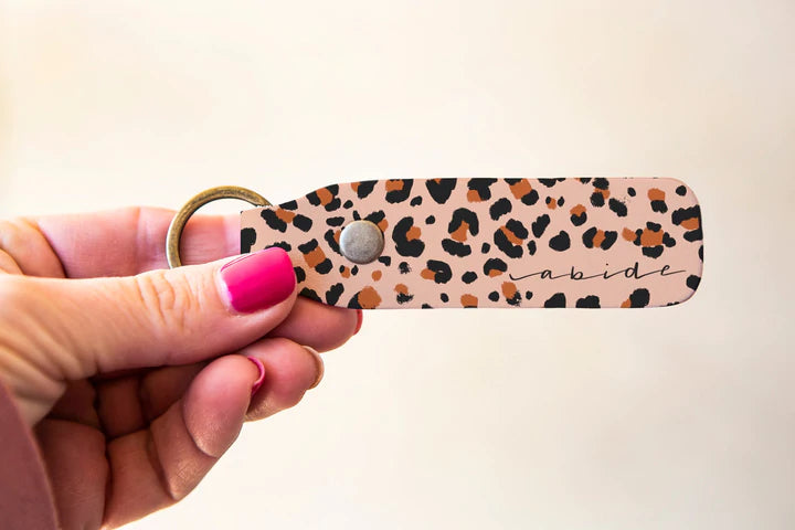 Cheetah Print Abide Leather Keychain
